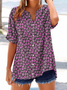 Damen Geblümt Kurzarm Bluse Sommer Print V-Ausschnitt Täglich Lässig Oberteile