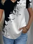 Damen Geblümt Kurzarm T-Shirts T-Shirt V-Ausschnitt Print Lässig Sommer T-Shirt mit Grafik Oberteile