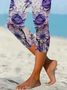 Damen Geblümt Caprihosen Elastische Taille Hose Lässig Sommer Hose
