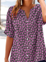 Damen Geblümt Kurzarm Bluse Sommer Print V-Ausschnitt Täglich Lässig Oberteile