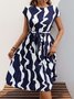 Damen Abstrakt Grafik Kurzarm Sommer Print Kleid V-Ausschnitt Täglich Retro Midi Tanktop A-Linien-Kleid