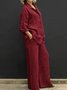 Damen Unifarben Verstellbarer Riemen Zweiteiliges Set Täglich Langarm Lässig Frühling/Herbst Bluse mit Hose Matching Set