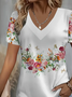 Damen Geblümt Kurzarm T-Shirts T-Shirt V-Ausschnitt Print Lässig Sommer T-Shirt mit Grafik Oberteile