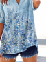 Damen Geblümt Kurzarm Bluse Sommer Print V-Ausschnitt Täglich Lässig Oberteile