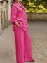 Damen Unifarben Verstellbarer Riemen Zweiteiliges Set Täglich Langarm Lässig Frühling/Herbst Bluse mit Hose Matching Set