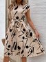 Damen Abstrakt Grafik Kurzarm Sommer Print Kleid V-Ausschnitt Täglich Retro Midi Tanktop A-Linien-Kleid
