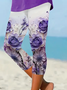 Damen Geblümt Caprihosen Elastische Taille Hose Lässig Sommer Hose