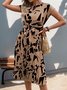 Damen Abstrakt Grafik Kurzarm Sommer Print Kleid V-Ausschnitt Täglich Retro Midi Tanktop A-Linien-Kleid