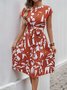 Damen Abstrakt Grafik Kurzarm Sommer Print Kleid V-Ausschnitt Täglich Retro Midi Tanktop A-Linien-Kleid