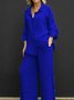 Damen Unifarben Verstellbarer Riemen Zweiteiliges Set Täglich Langarm Lässig Frühling/Herbst Bluse mit Hose Matching Set