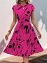 Damen Abstrakt Grafik Kurzarm Sommer Print Kleid V-Ausschnitt Täglich Retro Midi Tanktop A-Linien-Kleid