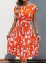 Damen Abstrakt Grafik Kurzarm Sommer Print Kleid V-Ausschnitt Täglich Retro Midi Tanktop A-Linien-Kleid