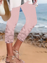 Damen Geblümt Caprihosen Elastische Taille Hose Lässig Sommer Hose
