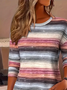 Damen Gestreift Langarm T-Shirts T-Shirt Rundhals Print Lässig Frühling/Herbst T-Shirt mit Grafik Oberteile