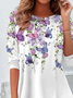 Damen Geblümt Langarm T-Shirts T-Shirt Rundhals Print Lässig Frühling/Herbst Tunika Oberteile