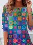 Damen Geometrisch Langarm T-Shirts T-Shirt Rundhals Print Lässig Frühling/Herbst Tunika Oberteile