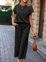 Damen Unifarben Nahtverarbeitung Zweiteiliges Set Täglich Halbarm Lässig Sommer Bluse mit Hose Matching Set
