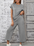 Damen Unifarben Nahtverarbeitung Zweiteiliges Set Täglich Halbarm Lässig Sommer Bluse mit Hose Matching Set