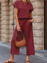 Damen Unifarben Nahtverarbeitung Zweiteiliges Set Täglich Halbarm Lässig Sommer Bluse mit Hose Matching Set