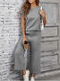 Damen Unifarben Nahtverarbeitung Zweiteiliges Set Täglich Halbarm Lässig Sommer Bluse mit Hose Matching Set