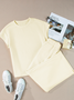 Damen Unifarben Nahtverarbeitung Zweiteiliges Set Täglich Halbarm Lässig Sommer Bluse mit Hose Matching Set