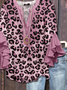 Damen Leopard Halbarm Bluse Sommer Print V-Ausschnitt Täglich Lässig Oberteile