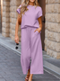 Damen Unifarben Nahtverarbeitung Zweiteiliges Set Täglich Halbarm Lässig Sommer Bluse mit Hose Matching Set