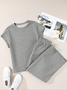Damen Unifarben Nahtverarbeitung Zweiteiliges Set Täglich Halbarm Lässig Sommer Bluse mit Hose Matching Set