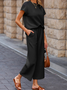 Damen Unifarben Nahtverarbeitung Zweiteiliges Set Täglich Halbarm Lässig Sommer Bluse mit Hose Matching Set
