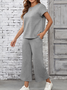 Damen Unifarben Nahtverarbeitung Zweiteiliges Set Täglich Halbarm Lässig Sommer Bluse mit Hose Matching Set