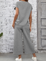 Damen Unifarben Nahtverarbeitung Zweiteiliges Set Täglich Halbarm Lässig Sommer Bluse mit Hose Matching Set