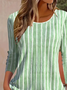 Damen Gestreift Langarm T-Shirts T-Shirt Rundhals Print Lässig Frühling/Herbst T-Shirt mit Grafik Oberteile