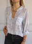 Damen Unifarben Langarm T-Shirts T-Shirt V-Ausschnitt Print Lässig Frühling/Herbst Oberteile
