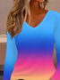Damen Farbverlauf Langarm T-Shirts T-Shirt V-Ausschnitt Print Lässig Frühling/Herbst T-Shirt mit Grafik Oberteile