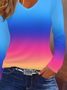 Damen Farbverlauf Langarm T-Shirts T-Shirt V-Ausschnitt Print Lässig Frühling/Herbst T-Shirt mit Grafik Oberteile