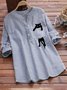 Damen Gestreift Langarm Bluse Frühling/Herbst Print V-Ausschnitt Täglich Retro Oberteile