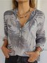 Damen Unifarben Langarm T-Shirts T-Shirt V-Ausschnitt Print Lässig Frühling/Herbst Oberteile
