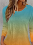 Damen Farbverlauf Langarm T-Shirts T-Shirt Rundhals Print Lässig Frühling/Herbst T-Shirt mit Grafik Oberteile