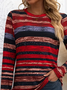 Damen Gestreift Langarm T-Shirts T-Shirt Rundhals Print Lässig Frühling/Herbst T-Shirt mit Grafik Oberteile