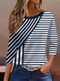 Damen Gestreift Dreiviertelärmel T-Shirts T-Shirt Rundhals Lässig Frühling/Herbst T-Shirt mit Grafik Oberteile