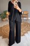 Damen Unifarben Nahtverarbeitung Zweiteiliges Set Täglich Halbarm Lässig Sommer Bluse mit Hose Matching Set