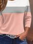 Damen Multifarben Block Dreiviertelärmel T-Shirts T-Shirt Rundhals Lässig Frühling/Herbst T-Shirt mit Grafik Oberteile