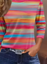 Damen Gestreift Dreiviertelärmel T-Shirts T-Shirt Rundhals Lässig Frühling/Herbst T-Shirt mit Grafik Oberteile