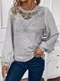 Fallen Schulter Gerippt Spitze Ausschnitt Langarm Frühling und Herbst Gestrickt Pendler T-Shirt Oberteile