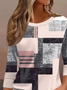 Damen Geometrisch Dreiviertelärmel T-Shirts T-Shirt Rundhals Lässig Frühling/Herbst T-Shirt mit Grafik Oberteile