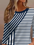 Damen Gestreift Dreiviertelärmel T-Shirts T-Shirt Rundhals Lässig Frühling/Herbst T-Shirt mit Grafik Oberteile