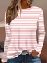 Damen Gestreift Langarm T-Shirts T-Shirt Rundhals Print Lässig Frühling/Herbst T-Shirt mit Grafik Oberteile