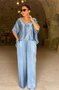 Damen Unifarben Nahtverarbeitung Zweiteiliges Set Täglich Halbarm Lässig Sommer Bluse mit Hose Matching Set