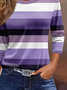 Damen Gestreift Dreiviertelärmel T-Shirts T-Shirt Rundhals Lässig Frühling/Herbst T-Shirt mit Grafik Oberteile