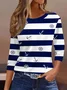 Damen Gestreift Dreiviertelärmel T-Shirts T-Shirt Rundhals Lässig Frühling/Herbst T-Shirt mit Grafik Oberteile